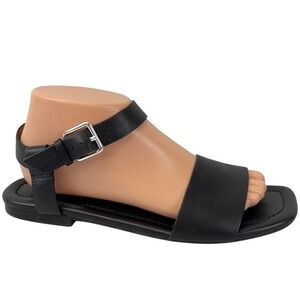 Madewell Women's Size 8.5 Black‎ Leather Square Toe Sandals Ankle Strap Flats